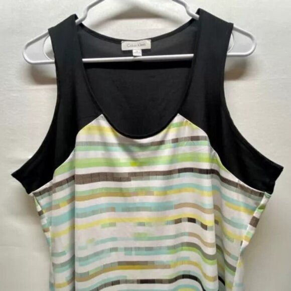 Calvin Klein Women's XL Casual Tank Black White Multicolor Stripe Sleeveless Top - Picture 2 of 10